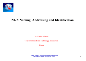 NGN Naming, Addressing and Identification Dr. Khalid Ahmad Telecommunications Technology Association Korea