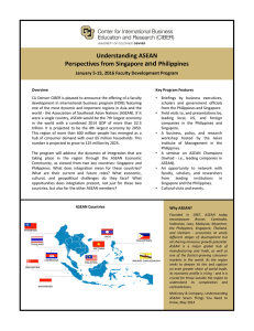 Understanding ASEAN Perspectives from Singapore and Philippines January 5‐15, 2016 Faculty Development Program 