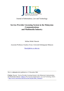 Service Provider Licensing System in the Malaysian Communications and Multimedia Industry