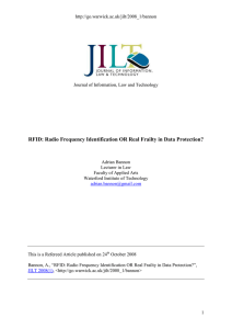 RFID: Radio Frequency Identification OR Real Frailty in Data Protection?