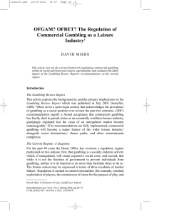 OFGAM? OFBET? The Regulation of Commercial Gambling as a Leisure Industry