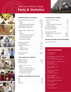 Facts &amp; Statistics Weill Cornell Medical College ENTERING PhD STUDENTS ENTERING MEDICAL STUDENTS
