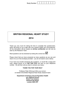 BRITISH REGIONAL HEART STUDY 2014 Study Number: