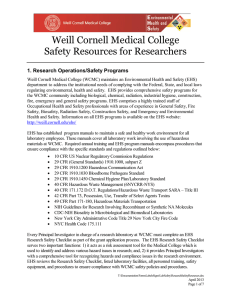 Weill Cornell Medical College Safety Resources for Researchers  1. Research Operations/Safety Programs