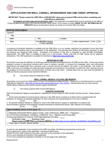 APPLICATION FOR WEILL CORNELL SPONSORSHIP AND CME CREDIT APPROVAL