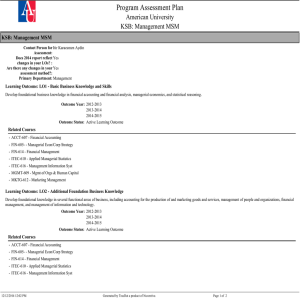 Program Assessment Plan American University KSB: Management MSM