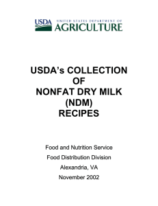 USDA’s COLLECTION OF NONFAT DRY MILK (NDM)