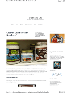 Coconut Oil: The Health Benefits…? Dietitian's Life of 3