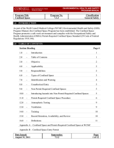 As part of the Weill Cornell Medical College (WCMC) Environmental... Program Manual, this Confined Space Program has been established. The... Program Title