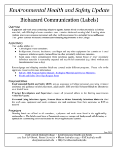 Environmental Health and Safety Update Biohazard Communication (Labels) Overview