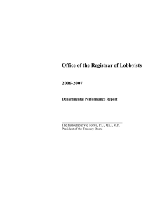 Office of the Registrar of Lobbyists 2006-2007 Departmental Performance Report