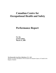 Canadian Centre for Occupational Health and Safety  Performance Report