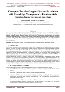 Concept of Decision Support Systems in relation theories, frameworks and practices