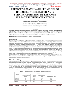 PREDICTIVE MACHINABILITY MODEL OF HARDENED STEEL MATERIAL IN TURNING OPERATION BY RESPONSE