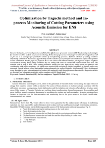 Optimization by Taguchi method and In- Acoustic Emission for EN8