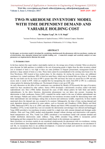 TWO-WAREHOUSE INVENTORY MODEL WITH TIME DEPENDENT DEMAND AND VARIABLE HOLDING COST