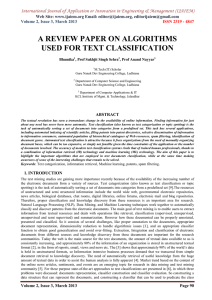 A REVIEW PAPER ON ALGORITHMS USED FOR TEXT CLASSIFICATION