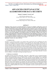 ADVANCED CRYPTANALYTIC ALGORITHM FOR DATA SECURITY Web Site: www.ijaiem.org Email: ,