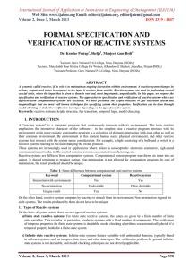 FORMAL SPECIFICATION AND VERIFICATION OF REACTIVE SYSTEMS Web Site: www.ijaiem.org Email: ,