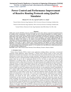 Power Control and Performance Improvement of Reactive Routing Protocols using QualNet