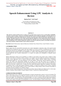 Speech Enhancement Using LPC Analysis-A Review Web Site: www.ijaiem.org Email: ,