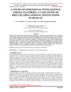 A STUDY ON EMOTIONAL INTELLIGENCE AMONG TEACHERS: A CASE STUDY OF