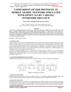 COMPARISON OF DSR PROTOCOL IN MOBILE AD-HOC NETWORK SIMULATED INTERNODE DISTANCE