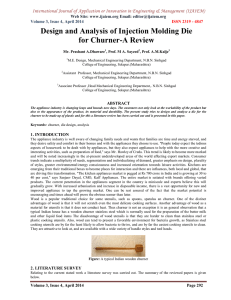 Design and Analysis of Injection Molding Die for Churner-A Review