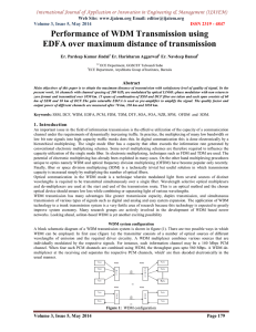 Performance of WDM Transmission using EDFA over maximum distance of transmission