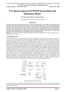 V/F speed control of SVPWM based Solar fed Induction Motor