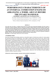 PERFORMANCE CHARACTERISTICS OF AN INTERNAL COMBUSTION ENGINE BY THE INTAKE MANIFOLD