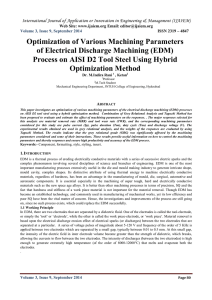 Optimization of Various Machining Parameters of Electrical Discharge Machining (EDM)