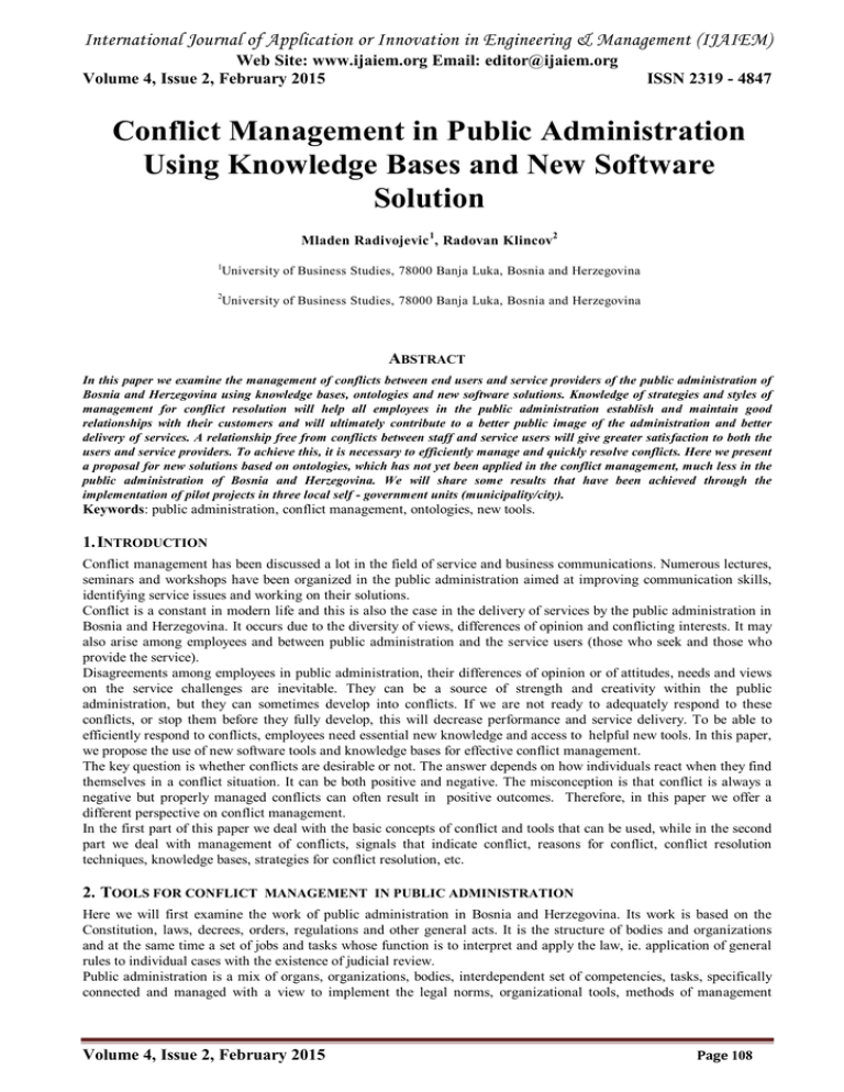 Conflict Management in Public Administration Using Knowledge Bases and ...