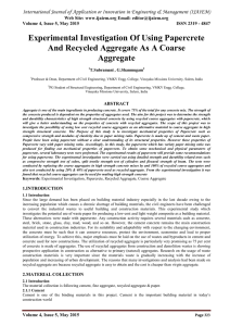 Experimental Investigation Of Using Papercrete And Recycled Aggregate As A Coarse Aggregate