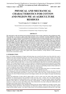 PHYSICAL AND MECHANICAL CHARACTERISTICS FOR COTTON AND PIGEON PIE AS AGRICULTURE RESIDUES