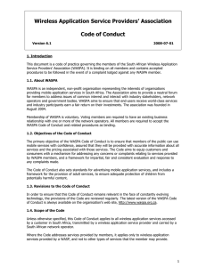Wireless Application Service Providers’ Association Code of Conduct