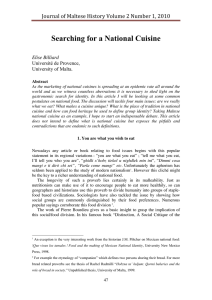 Searching for a National Cuisine Journal of Maltese History Volume 2 Number 1, 2010  Elise Billiard Université de Provence,