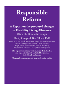 Responsible Reform A Report on the proposed changes to Disability Living Allowance