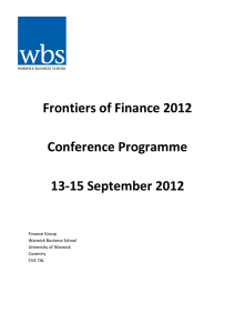 Frontiers of Finance 2012 Conference Programme 13-15 September 2012 Finance Group