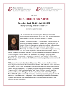 Dr. Heidi Swarts Tuesday,	April	22,	2014	at	5:00	PM Hardy	Library,	Kravis	Center	437