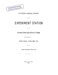 EXPERIMENT STATION Kansas State Agricultural College. FIFTEENTH ANNUAL REPORT