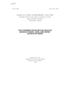 AGRICULTURAL EXPERIMENT STATION KANSAS STATE COLLEGE OF AGRICULTURE AND APPLIED SCIENCE Manhattan, Kansas