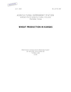 AGRICULTURAL EXPERIMENT STATION WHEAT PRODUCTION IN KANSAS KANSAS STATE AGRICULTURAL COLLEGE Manhattan, Kansas