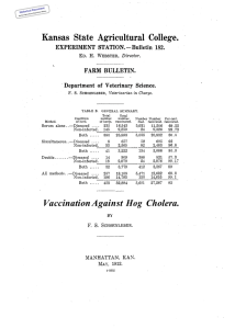 Vaccination Against Hog  Cholera. BY Historical Document Kansas Agricultural Experiment Station