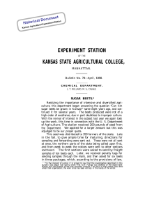 KANSAS STATE AGRICULTURAL COLLEGE, EXPERIMENT STATION Historical Document