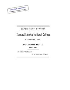 Kansas State Agricultural College EXPERIMENT STATION BULLETIN NO. 1 Historical Document