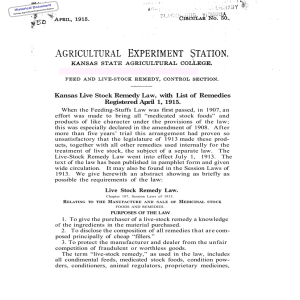 1, Kansas Live Stock Remedy Law,  with  List of ... Registered April 1915.