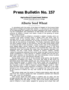 Press Bulletin No. 157 Alberta Seed Wheat Agricultural Experiment Station