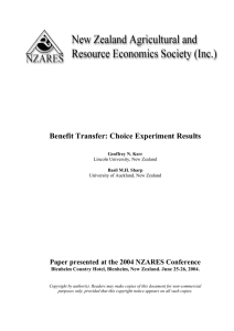 Benefit Transfer: Choice Experiment Results