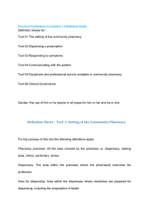 Definition sheets for: Tool 01 The setting of the community pharmacy